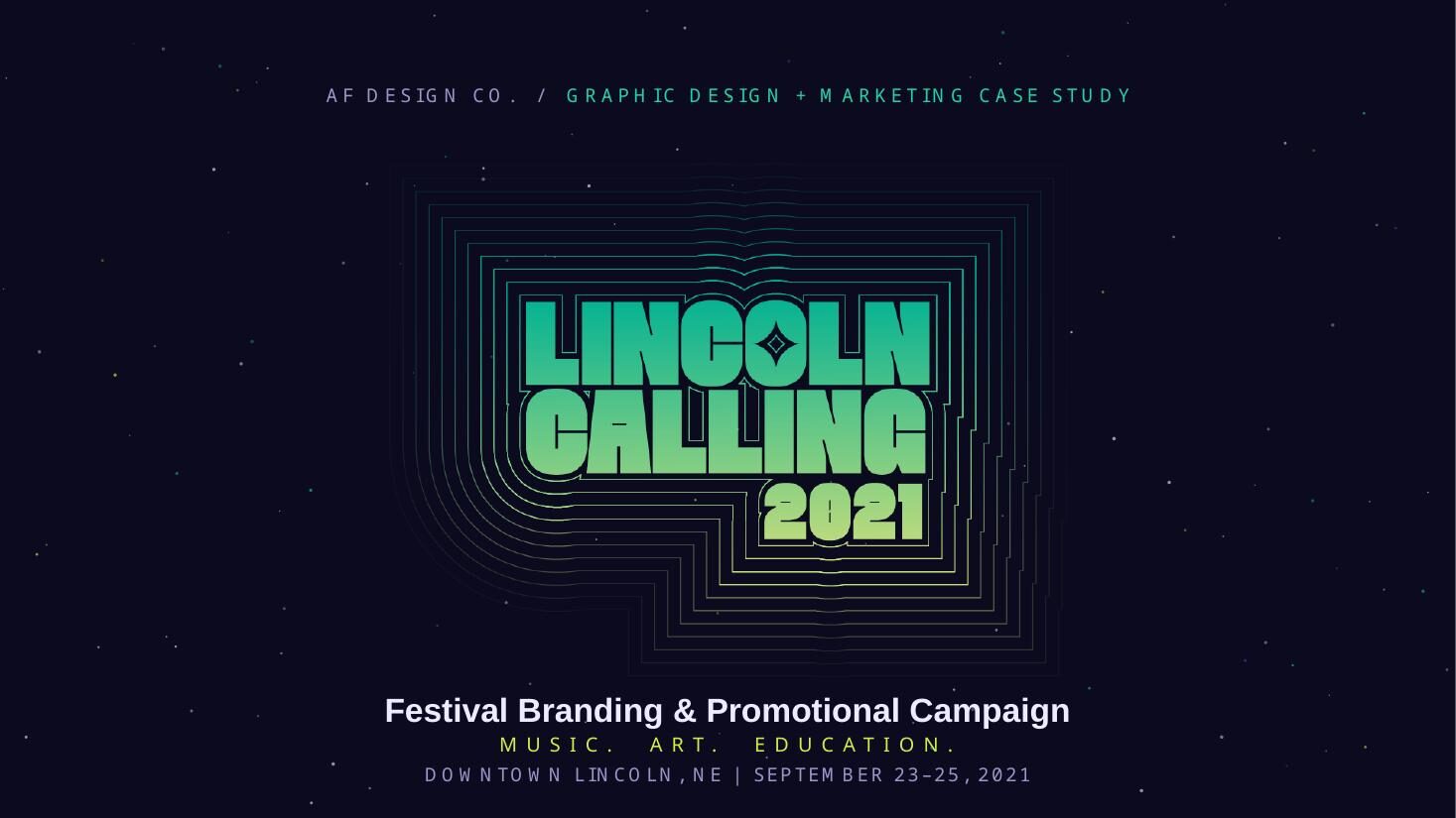 Lincoln Calling 2021 case study cover with the festival wordmark in green concentric outlines on a deep space background